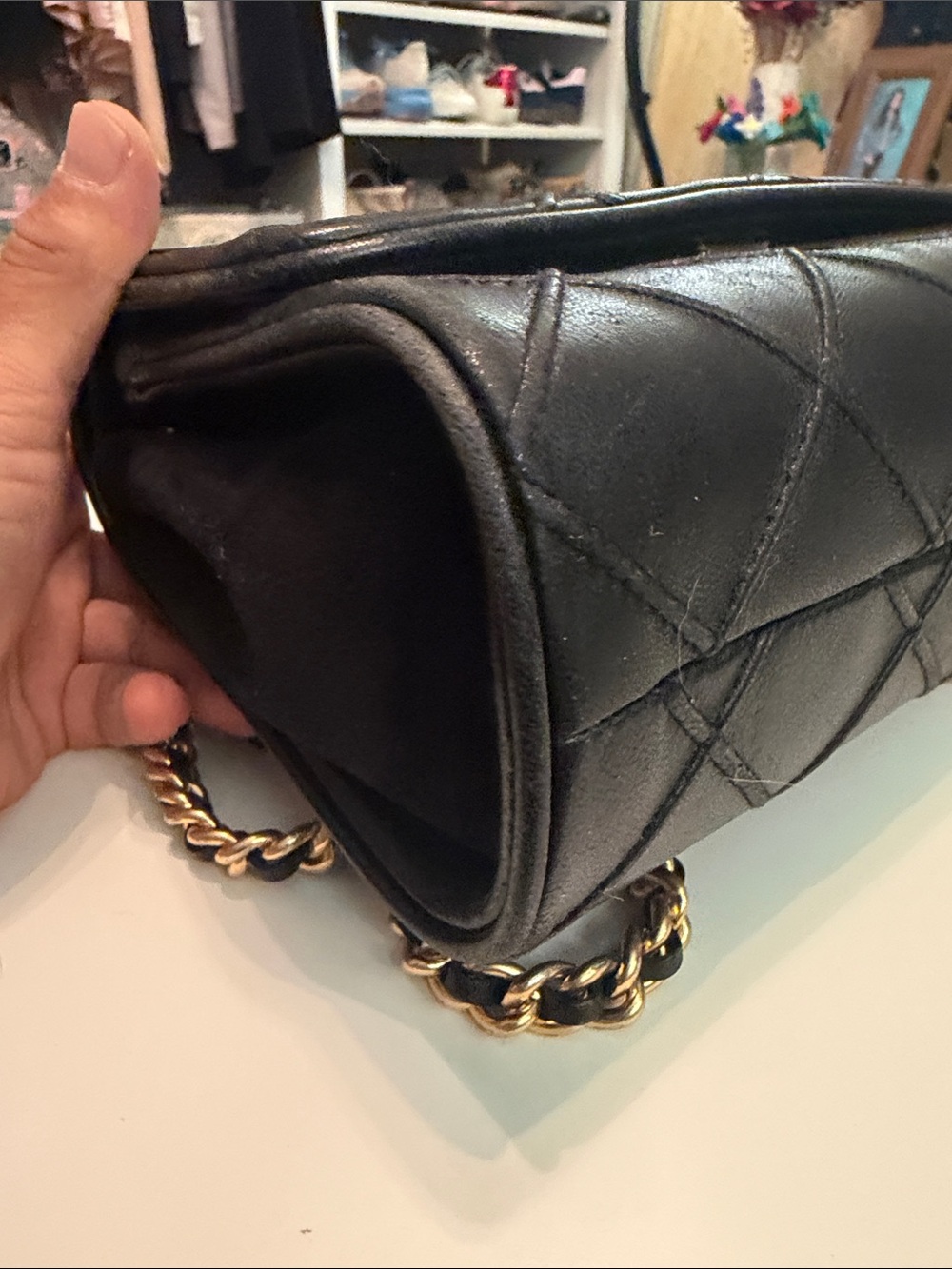 Tory Burch Fleming Black Quilted Leather Shoulder Bag with Gold Chain Strap - Picture 6 of 7